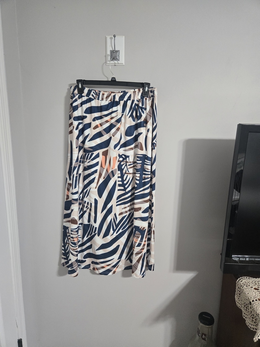 Abstract Maxi Skirt in Navy, Brown & Cream